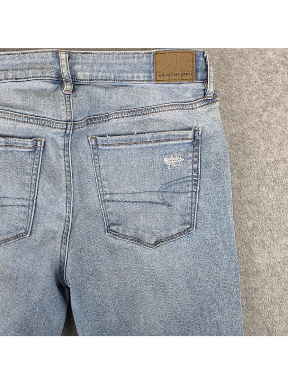American Eagle Jeans Womens 8 Blue Low Rise Flare Distressed Stretch Denim - Picture 7 of 11